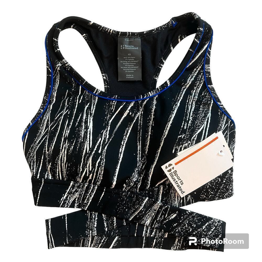 Sports Illustrated Ski Track Black & White Criss Cross Sports Bra NWT Size XS